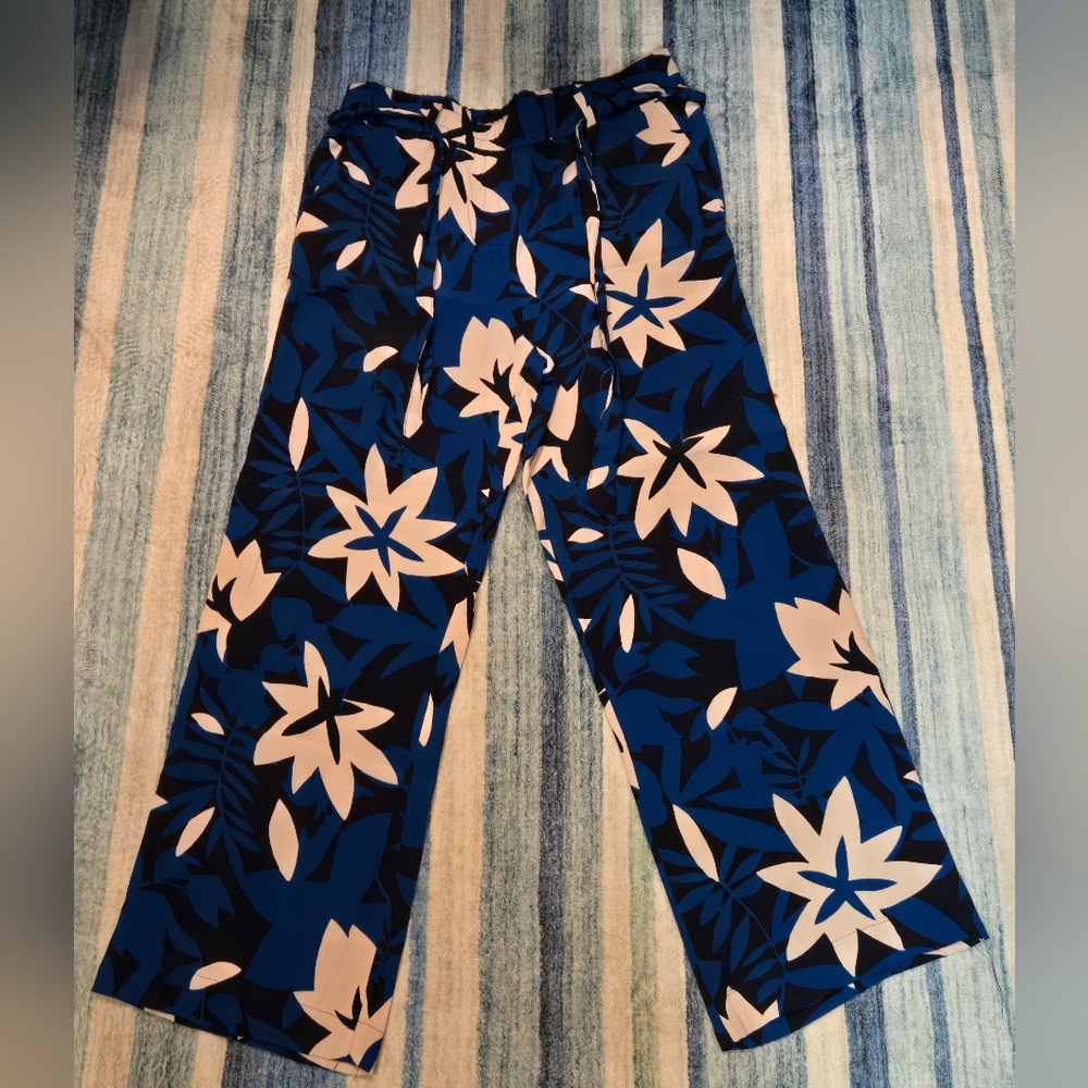 Ann Taylor LOFT Blue Tropical Paperbag Pants